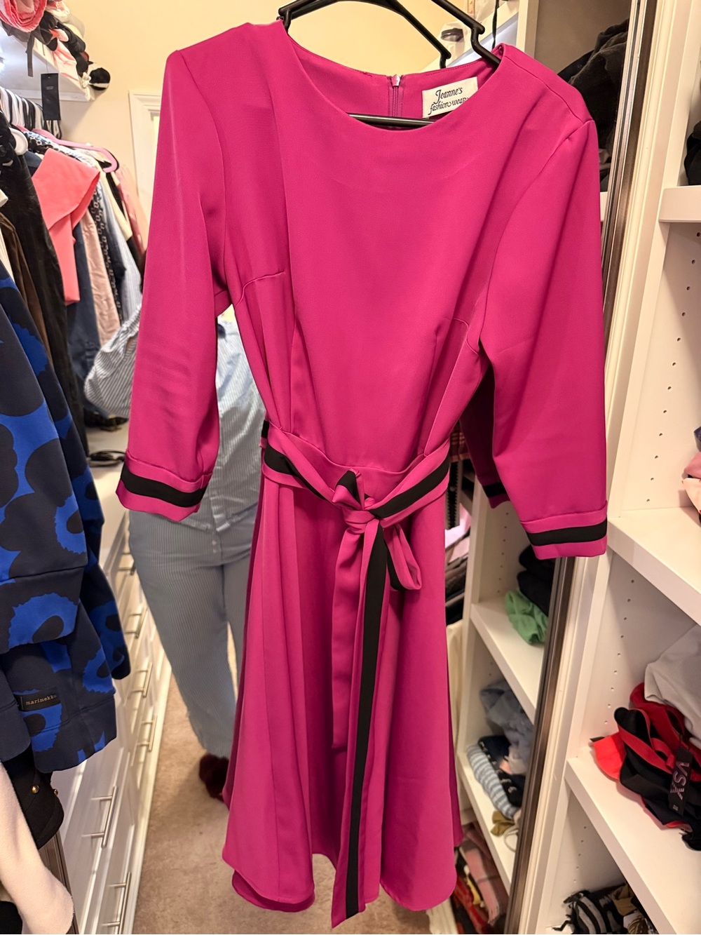 Fuchsia Midi A-Line Dress with Waist Tie